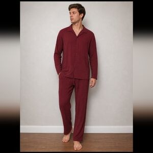 Men's 2 Piece Set Long Top & Panta Sleeve Slim Fit Button Up Collared